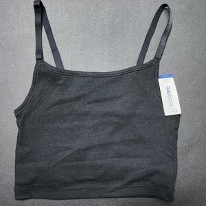 Gap Cotton Rib Crop Cami in Black, XS